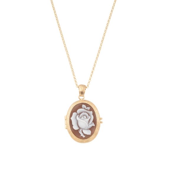 CAMEO ITALIANO Gold Made In Italy 18kt Gold Plated Flower Locket Necklace - Picture 1 of 3